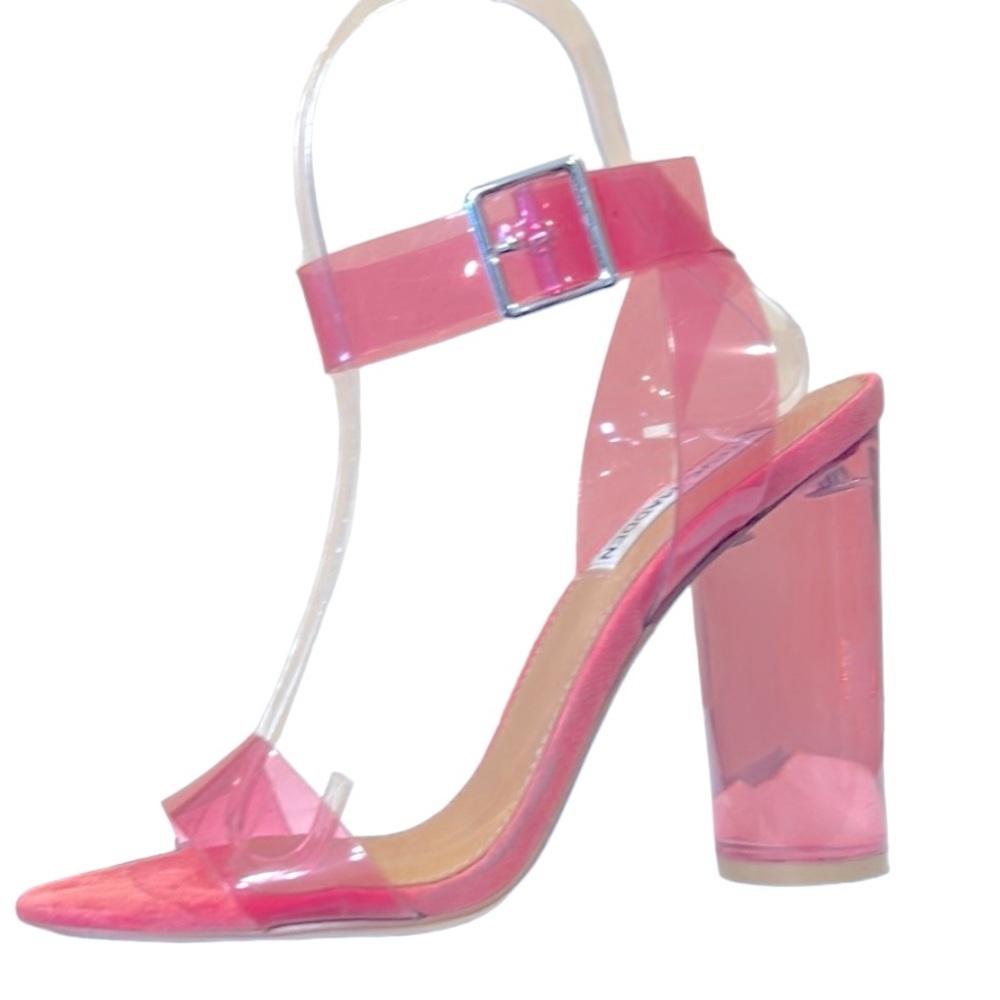 Steve Madden Clearer Lucite Ankle Strap Heeled Sandals Pink Women’s Size 6